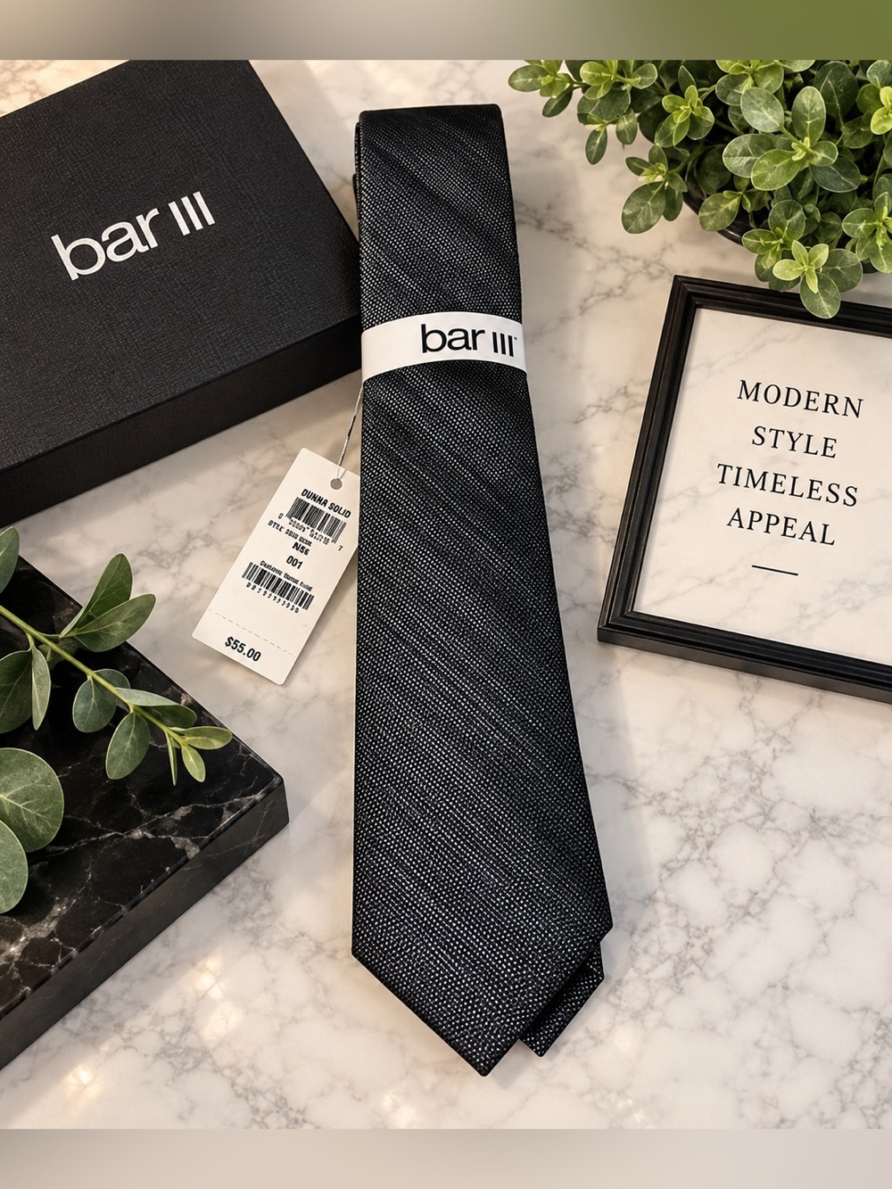 🖤 NWT bar III Men’s Textured Solid Tie – Black